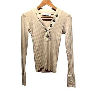Free People Women’s Ribbed Knit Large Button Henley style Shirt Size XS